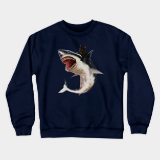 Funny Black Cat Riding a Shark, Cat Lover Crewneck Sweatshirt